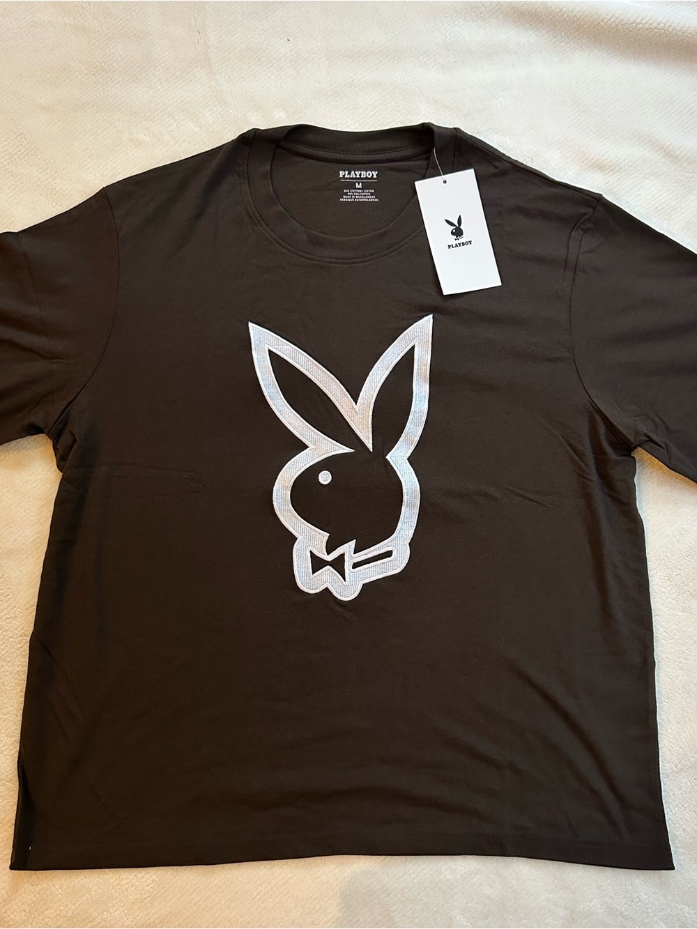Playboy Men’s Bunny Logo T Shirt Brown And White Medium